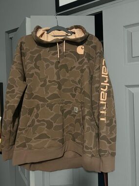 Carhartt Brown Camo Hoodie with Peach Accents